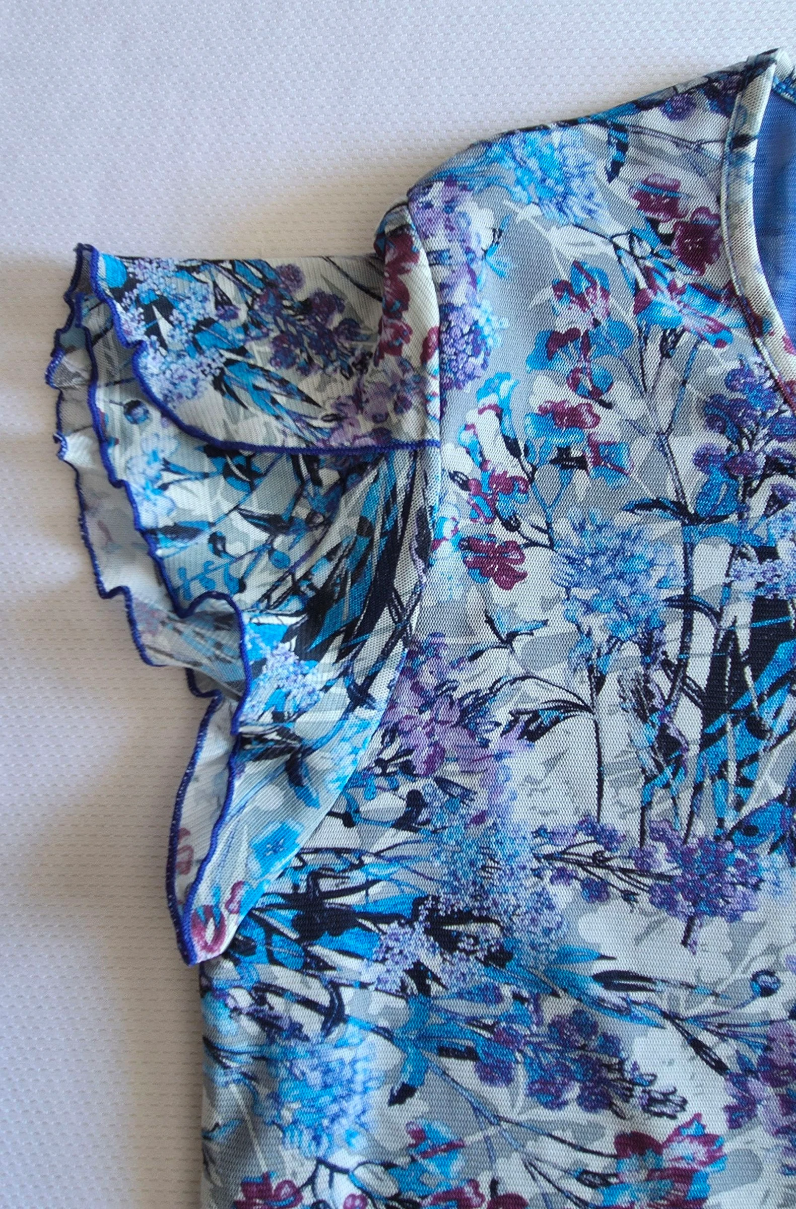 T-shirt en tulle doublé bleu floral Afibel 42 44 XL XXL haut imprimé fleurs – photo 5